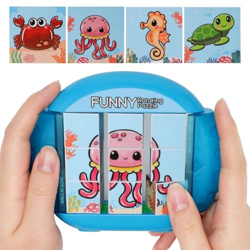 Flugzeug Autofahrt Hochzeit Beschäftigung Fidget Toys Kinder 4 in 1 Puzzle Geduldspiele Lernspielzeug Motorikspielzeug ab 1 2 3 4 5 6 Jahre Restaurant Reisespiele Geschenk Junge Mädchen-Meereswesen