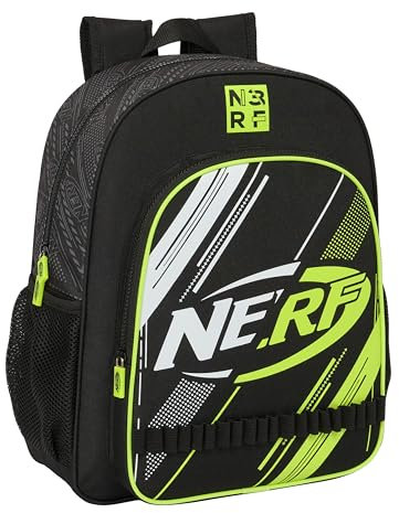 Safta NERF GET READY Kinderrucksack, anpassbar an Kinderwagen, ideal für Kinder verschiedener Altersgruppen, bequem und vielseitig, Qualität und Widerstandsfähigkeit, 32 x 12 x 38 cm, Schwarz, Schwarz