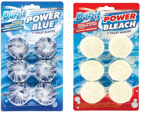 Multipack Toilet Block -Power Blue Blocks - White Bleach Blocks - Clean and Fresh Toilets by Duzzit (1, Mix Blue + White Block)