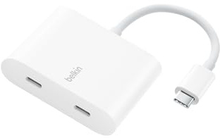 Belkin Connect USB-C Power and Data Splitter, Dual Port Hub with 1 x USB-C 3.2 Gen2 Port & 1 x 100W PD Port for Simultaneous Charging and Data Transfer for iPhones, iPads, and More - White