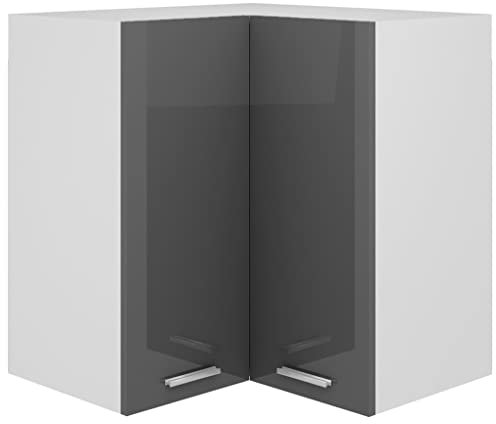 AJJHUUKI Home Outdoor OthersHänge-Eckschrank, Hochglanz-Grau, 57 x 57 x 60 cm, Holzwerkstoff