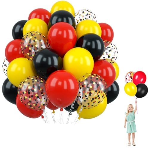 Luftballons Schwarz Rot Gold, 60 Stück Schwarz Rot Party Ballons,100% Naturlatex, Geruchlos, Luftballons Geburtstag,12 Zoll Latex ballon für Geburtstag Hochzeit Gender Jahrestag Weihnachten Deko