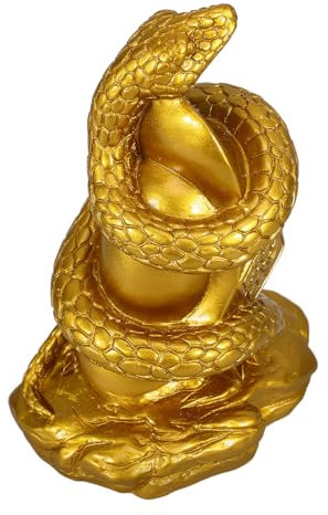 Luxshiny Schlangenfigur Goldenes Harz Schlangendekoration Jahr Der Schlangenstatue Chinesisches Tierkreiszeichen Feng-Shui-Skulptur Heimdekoration