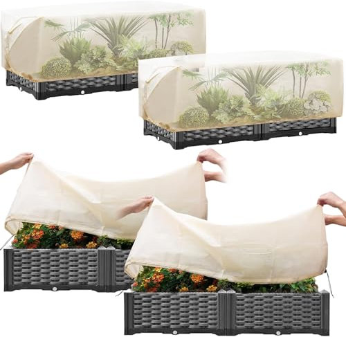WAVATA Lot de 4 housses de protection pour jardinières - Protection hivernale avec cordon de serrage - 150 x 40 x 45 cm - Protection hivernale pour plantes - Protège les fleurs dans les jardinières de