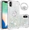 IMEIKONST Glitter Case for iPhone X with Diamonds Ring Kickstand, Liquid Sparkle Sequin Transparent Silicone TPU Bumper Shockproof Cover for iPhone XS/X. Love Silver YBZ
