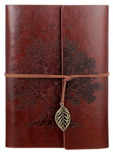Thboxes Leather Journal Notebook A5, Refillable Diary, Travel Journals for Women Men Teenager 160 Pages Spiral Notebook, 100GSM Paper, 23 X 16 cm