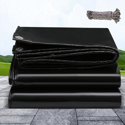 Extra Dick Polyethylen Folie 1.8 x 3.6 m mit Ösen 500 G/M² PVC Wasserdicht & Reißfest Gartenplane Tarnplane Plane für Terrassen Balkon, Pflanzendecke, Schwarz