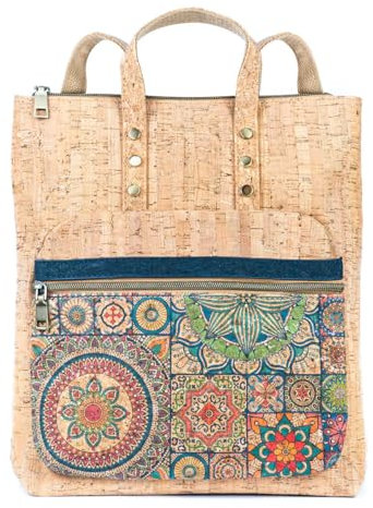 DeCarbonize Daypack Rucksack Shopper aus Kork Vegan Leder Nachhaltig Korktasche (Mandala V1)
