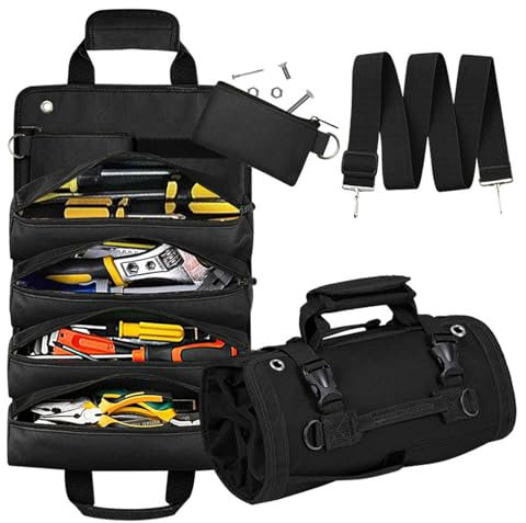 Polegas Tool Roll Bag, Canvas Small Tool Bag, Tool Bags Heavy Duty with 4 Zipper Tool Pouches and 2 Detachable Pouches, Multi-Purpose Tool Organizer for Tools Storage