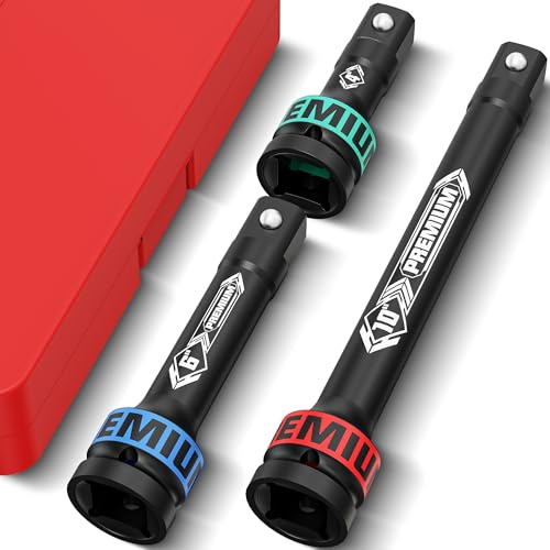 KIRXST 3/4 Impact Socket Extension Bar Set, 3 Piece Heavy Duty Extension Bars100mm 150mm 250mm, Socket Extension Tools for Wrench, Tire Change, Engine Repair & General Maintenance
