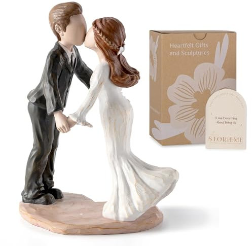 Storieme Wedding Cake Topper Decorations: Romantic Couple Kissing Sculpture - Hand-Painted Bride and Groom Figurine Gift for Engagement Wedding Anniversary Valentine's Day