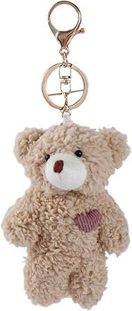 Clockjuan Brauner Bär-Plüsch-Schlüsselanhänger, Stofftiere, Taschenanhänger, Kawaii-Plüsch-Schlüsselanhänger, Auto-Schlüsselanhänger, rosa Herz-Teddybären, Auto-Schlüsselanhänger, braun, S