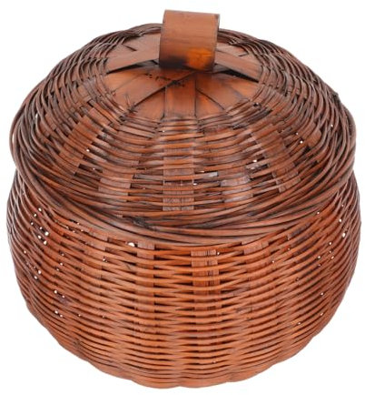 Homoyoyo Geflochtener Eierkorb Mit Deckel – Ideal Zum Warmhalten - Perfekter Aufbewahrungskorb Für Eier - Gemüse Oder Obst Dekorativer Rattankorb Für Küche Und Kinderzimmer 13 Cm