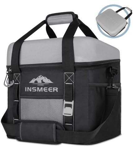 INSMEER Nevera grande de 40 L, 60 latas, plegable, con techo duro de EVA, impermeable, pequeña bolsa térmica, para camping, picnic, playa