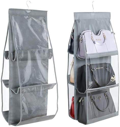 inheming Wardrobe Handbag Organiser Pockets, 6 Pockets Clear Hanging Closet Storage Bag,Wardrobe Closet Space Saving Organizers,Transparent Compartment