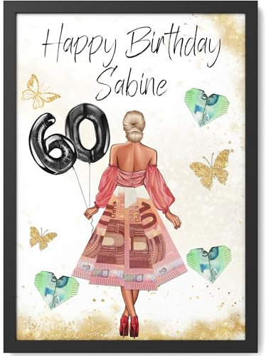 Papierschmiede® Geldgeschenk zum 60. Geburtstag | Look Änderbar! | 60 Jahre Bild mit Rahmen Geburtstagsgeschenk Beste Freundin 60. Geburtstag | Geschenk für Frau | Mädchen Geschenke | Jahrgang 1965