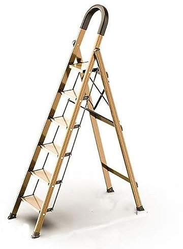Escabeau à 6 marches avec poignée en acier robuste, large pédale, antidérapant, léger et pliable, parfait pour la cuisine et la maison, marchepied pliable portable