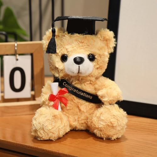XcnPer Graduation Teddy, Present Cute Bear with Scroll, Robe and Hat, Graduation Bear 7.09in/18cm, 2026 Grad Party Favor Present(Light Brown)