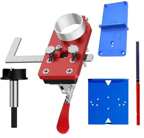 Scharnier bohrschablone, verformt sich nicht leicht, topfband bohrschablone lässt sich schnell einstellen, passend für 35 mm Topfscharniere, passendes Lochpositionierungslineal (Rot, Blau)
