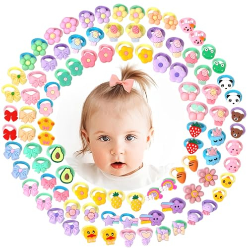 PYEUIFT 100 Piezas Gomas Para el Pelo Para Bebé Con Flores, Gomas Para El Pelo Dulces Con Lazo, Suaves Y Sin Costuras, Para Niños Y Niñas Pequeñas, Accesorios De Pelo Adorables