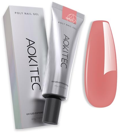 Aokitec Poly Gel, Poly Builder Nail Gel für Nagelaufbau Nagelstärkung Nagelformung Nageldesign, Acrylgel für Nägel, Gelnägel für Profis & Nägel Selber Machen, 60g, Rosa mit pfirsichfarbenem Unterton