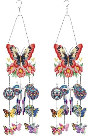 Puthernm Wind Spinner DIY Dotted Painting Wind Chime Double Sided Paint Hanging Ornament for Garden 2 Pieces