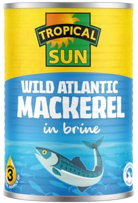 Tropical Sun Wild Atlantic Mackerel in Brine 400g - Canned Mackerel Fillets - High in Protein & Omega 3 - Ready to Eat - Perfect for Salads, Sandwiches, Pasta & Hot Meals-(pack of 1)