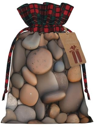 Kieselsteine im Strand bedruckt, Weihnachtsbeutel mit Kordelzug, Snack-Wickeltuch, wiederverwendbar, für Geschenke