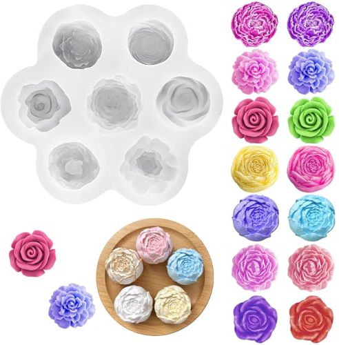 Stampi per in Silicone 3D a Forma di Fiore, 7 Cavità Stampi Candele Silicone per Candele Fai da Te, Sapone, Fondente e Resina, Stampo in Silicone per Candele Fiori, stampi per fondente in silicone