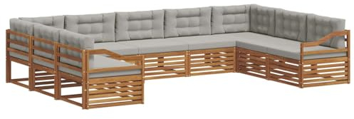 vidaXL Sofagarnituren 9 pcs Natürlich und Hellgrau Massivholz Akazie, Gartenmöbel, modernes Outdoor-Sofa, Robustes Set, Lounge-Sitz, Terrasse, Komfort für Dein Zuhause