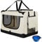 Juskys Hundetransportbox Lassie XL faltbar & tragbar 56x81x58 cm mit Decke, Tasche & Griffen - Faltbare Transportbox für Hunde, Katzen & Haustiere - Oxford Stoff Hundebox Auto Hundetasche - Beige