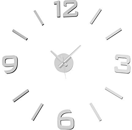 LOLAhome Reloj de Pared Adhesivo Moderno Plateado de Polipropileno de 60 cm