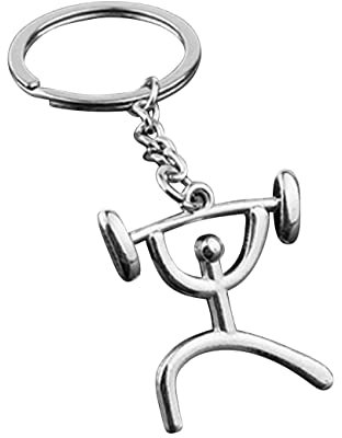 Sportigo® Haltérophile avec Haltère Porte-clés dans la couleur argent/Cadeau Musculation/Sportif