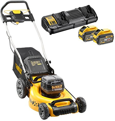 DeWALT Akku-Rasenmäher DCMW564N-XJ 2x18 Volt inkl. Akku Starter-Set DCB132X2-QW - bürstenlos, 48 cm Schnittbreite, Mähen und Mulchen, inkl. 55l Grasfangkorb