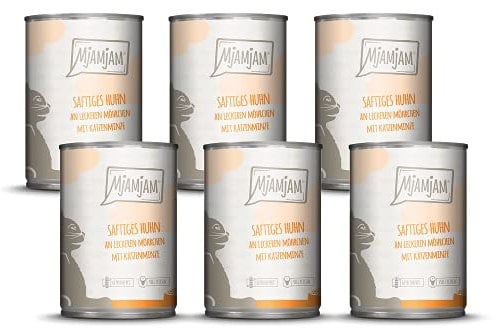 MjAMjAM - Premium Nassfutter für Katzen - saftiges Huhn an leckeren Möhrchen, 6er Pack (6 x 400 g), getreidefrei mit extra viel Fleisch