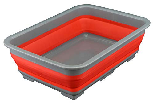 Roden HOVUK® Faltbare Spülschüssel, tragbares 10 l Wasserspeicherbecken und platzsparende Kunststoff-Waschwanne mit leicht herausziehbarem Kunststoff-Design, ideal für Reinigung und Camping (rot).