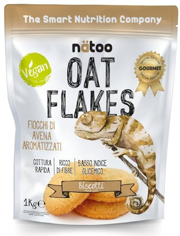 NÄTOO - Fiocchi di avena aromatizzata a basso indice glicemico - Alto contenuto di Fibre - solo 1gr. di Zuccheri - 1Kg di Avena Gusto: Biscotto