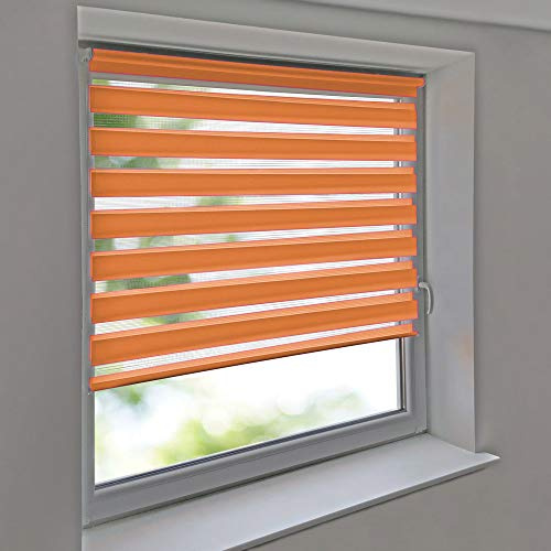 Sonnenschutz-HH - Doppelrollo Klemmfix ohne Bohren Vario Seitenzug Duorollo AUSSENMAß Breite 80 x 130 cm Höhe - orange