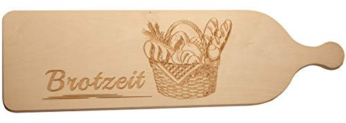 Spruchreif · XXL Servierbrett Holz · Schneidebrett mit Gravur Brotzeit Motiv Brotkorb · Servierplatte aus Holz Holzbrett mit Griff