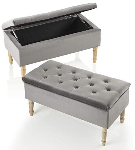 MONTEMAGGI Coffre Récipient en Tissu, Repose-Pieds avec Couvercle Ouvrant, Banc de Rangement spacieux, Bahut de Design, 89x39x40 cm, Gris Matelassé