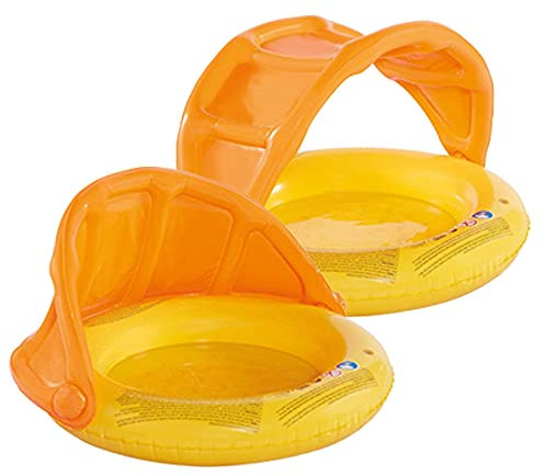 Smart-Planet Babypool mit Sonnendach - Planschbecken gelb/orange - 1-Ring Pool - Boden aufblasbar - 85 x 54 cm - Kinderpool - Mini Schwimmbecken