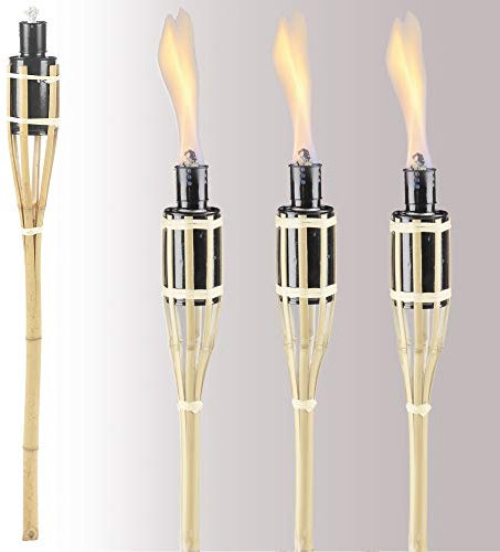 Black Bamboo Torch Lights for Outdoor Garden Patio, 2 ft Height, Burns for 4-5 Hours, Oil or Paraffin Fueled (Set of 3)