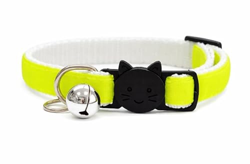 Velvet Cat Collars with Bell | Quick Safety Release Breakaway Buckle | Handmade in the UK | Available in Cat & Kitten Size | Neon Green Velvet