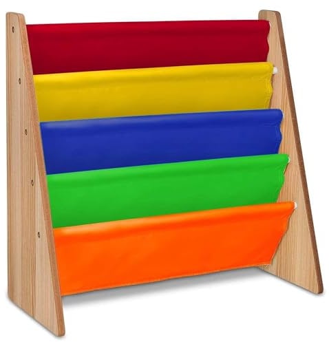 Kids Bookshelf Book Storage 4 Tier Multicolour Kids Bookcase Colourful Fabric Sling Shelves With Easy Book Access For Kids Books Rainbow Colour Childrens Bookcase Perfect For Kids Bedroom Storage