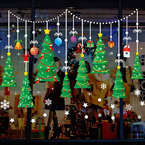 YULOONG Weihnachtsfenster Statische Aufkleber Bunte Anhaftungen Abnehmbare Vinyl Weihnachtsmann Weihnachtsbaum Schneemann Schneeflocke Hirsch DIY Wand Fenster Tür Wandbild Showcase Aufkleber Aufkleber