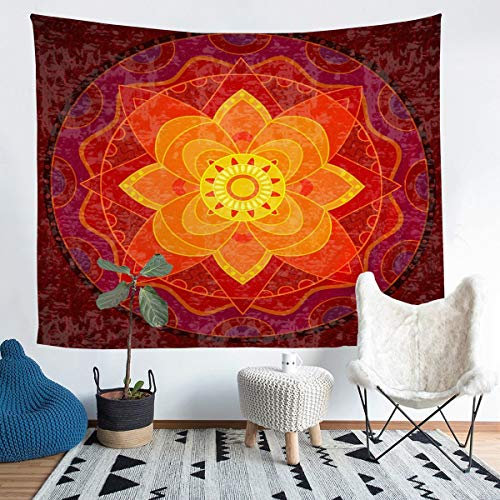 Tbrand Boho Mandala Tapisserie Rot Bohemian Stil Wandteppich 175x230cm Für Kinder Frauen Jugendliche Exotische Blumen Bedruckt Wandbehang Retro Design Wandtuch