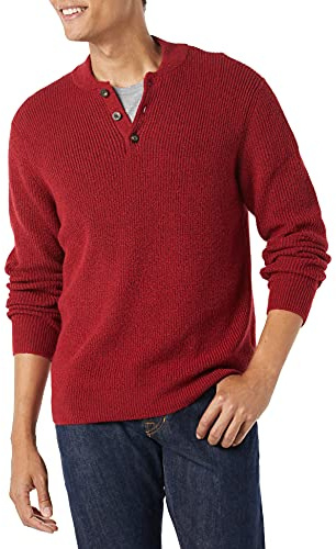 Amazon Essentials Men's Long-Sleeve Soft Touch Henley Jumper, Red, L