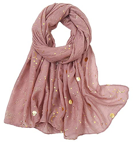 KAVINGKALY Foulard Imprimé Ciel Étoilé pour Femmes-Dames Écharpe Glitte Écharpe Doux Léger Long Grand Écharpe Wrap Châle (Peau Rose)