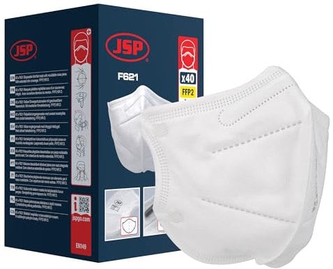 JSP Disposable Vertical Fold Flat Mask FFP2 (F621) - Retail Ready - Pack of 2 (BGV120-000-T00)