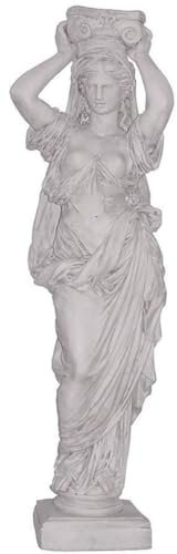 Casa Padrino Luxus Jugendstil Deko Skulptur Dame Grau 46 x 30 x H. 146 cm - Prunkvolle Keramik Statue - Handgefertigte Deko Figur - Garten & Terrassen Deko Accessoires